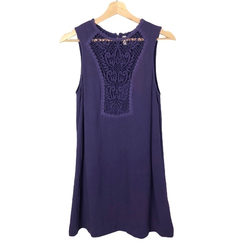 Free People Deep Purple Lace Front Button Back Sleeveless Shift Dress S